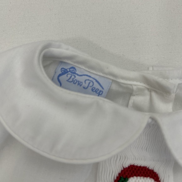 Bow Peep New Born Gown Christmas Santa Smocked White B126 - Picture 4 of 11